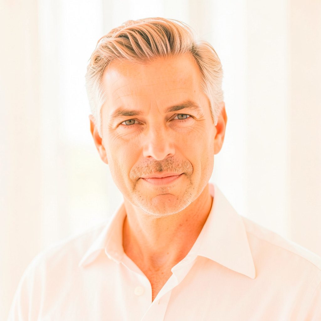 Portrait-style headshot of a speaker in formal professional attire